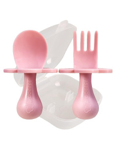 Utensilios para Bebés Grabease - Tenedor y Cuchara Rosa - Sin BPA