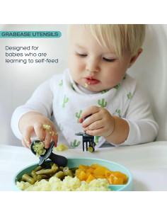 Utensilios para Bebés Grabease - Tenedor y Cuchara Rosa - Sin BPA 2
