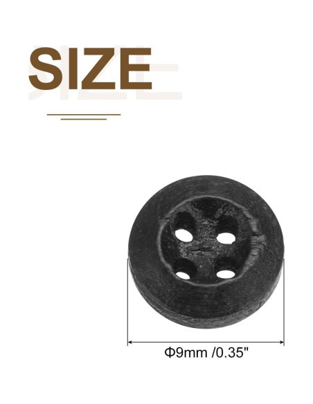 80 Botones de Madera Redondos uxcell 9mm Negro para Costura