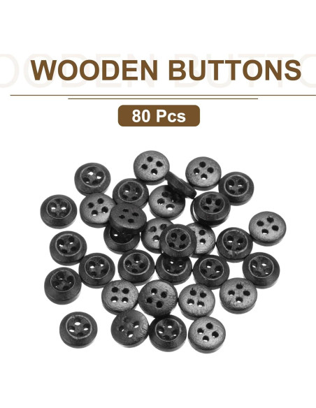 80 Botones de Madera Redondos uxcell 9mm Negro para Costura