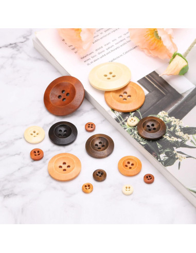 80 Botones de Madera Redondos uxcell 9mm Negro para Costura