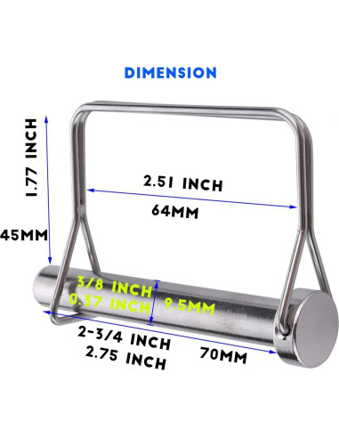 10 Pasadores de Acoplador de Remolque YTKO 9.5mm x 70mm