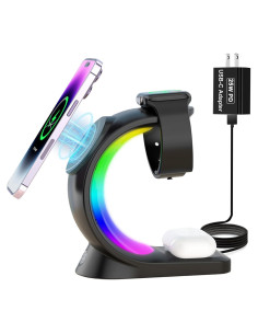 Cargador Inalámbrico 3 en 1 AYUBOC Mag-Safe 15W RGB para Apple