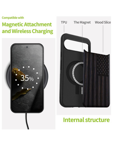 Funda de Madera Magnética Carveit para Google Pixel 9 - Bandera Americana