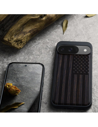 Funda de Madera Magnética Carveit para Google Pixel 9 - Bandera Americana