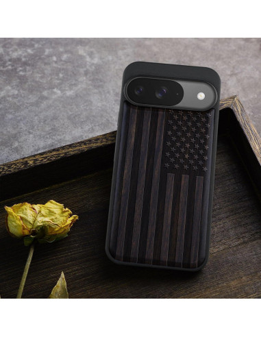 Funda de Madera Magnética Carveit para Google Pixel 9 - Bandera Americana