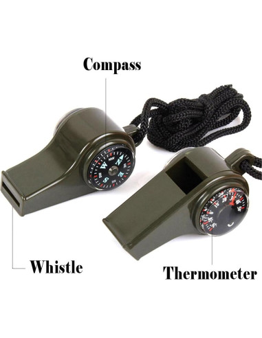 Silbato de Emergencia TTSAM 3 en 1 con Brújula y Termómetro