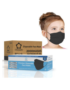 2000 Mascarillas Desechables para Niños Litepak 3 Capas Negro