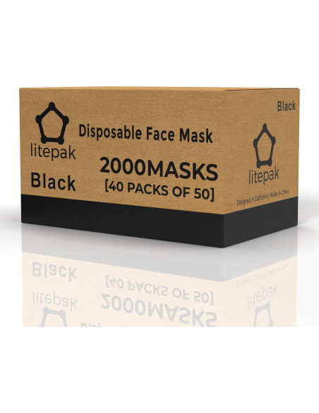 2000 Mascarillas Desechables para Niños Litepak 3 Capas Negro