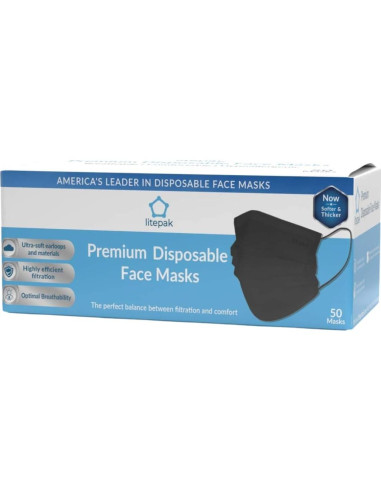 2000 Mascarillas Desechables para Niños Litepak 3 Capas Negro