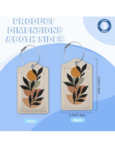 Juego de 3 Etiquetas de Equipaje ZIHONSE en Cuero PU 11.9x7 cm