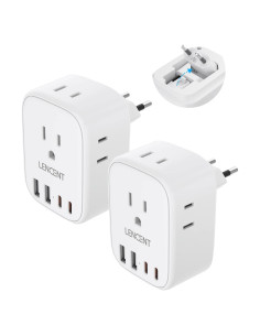 Adaptador de Enchufe de Viaje LENCENT Tipo C 2 Paquetes 8-en-1