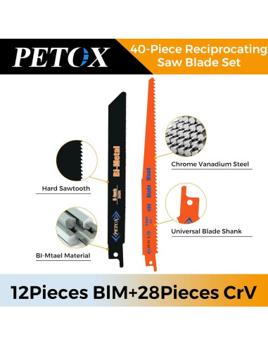 Juego de 40 Hojas de Sierra Recíproca PETOX para Metal y Madera