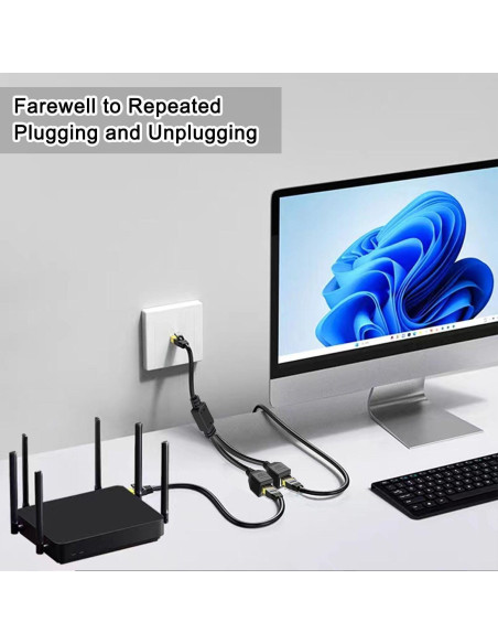 Divisor Ethernet RJ45 1 a 2 ukiism - Adaptador de Red LAN