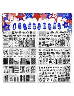 DANNEASY Kit 6 Placas Estampado Uñas Día Independencia 12x6cm