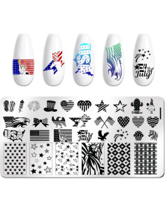 DANNEASY Kit 6 Placas Estampado Uñas Día Independencia 12x6cm 2