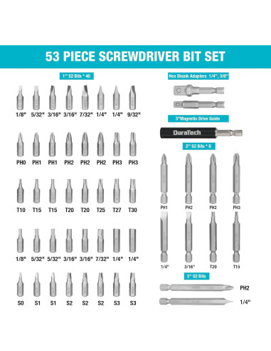 Juego de 53 Piezas de Puntas de Destornillador DURATECH
