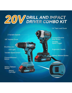 Kit Taladro Inalámbrico y Destornillador JOVANT 20V 3/8" 2