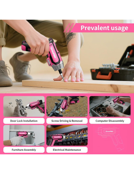 Destornillador Eléctrico Inalámbrico GRENPRO 4V Rosa 29 Piezas