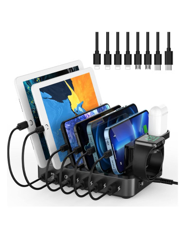 Estación de Carga 68W 6 Puertos USB-C y QC 3.0 con Cables
