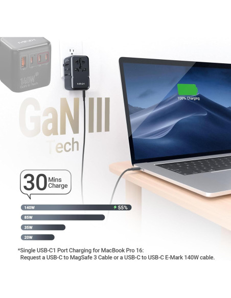 Adaptador de Viaje Universal MINIX 140W 4 Puertos USB-C y A