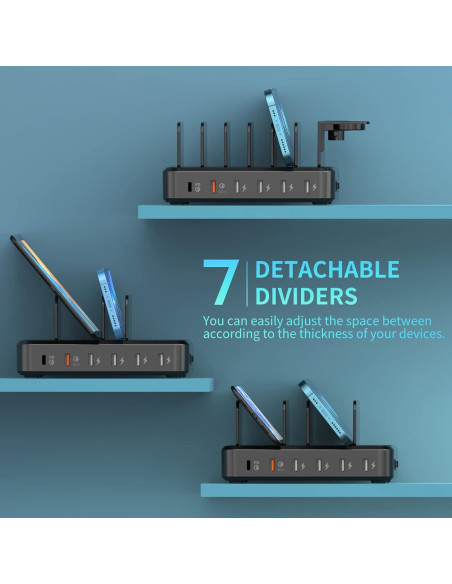 Estación de Carga 68W 6 Puertos USB-C y QC 3.0 con Cables