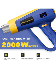 Pistola de Calor Digital 2000W haisstronica - 60-650C con 5 Boquillas 2