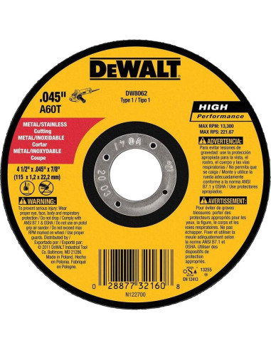 Ruedas de Corte de Metal Delgada DEWALT DW8062 100pk 115mm