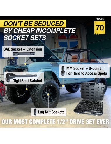 Juego de 70 Piezas de Enchufes de Impacto TIGHTSPOT 1/2" Drive