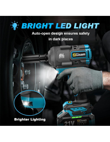 Llave de impacto inalámbrica Gisam 900Nm 3 velocidades LED