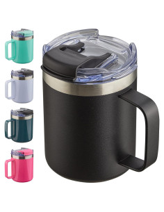 Taza de Café Aislada ALOUFEA 12oz Acero Inoxidable Negro