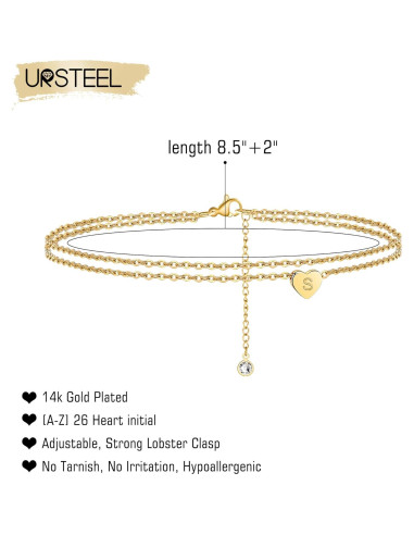 Brazalete de Tobillo Ursteel con Inicial en Oro 14K para Mujeres