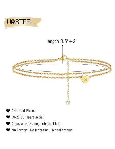 Brazalete de Tobillo Ursteel con Inicial en Oro 14K para Mujeres