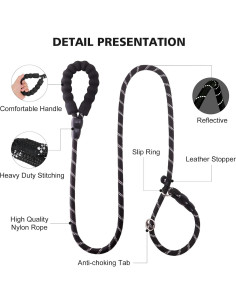 Correa para Perros Betmaypet Slip Lead 1,27 cm 1,5 m Negra 2