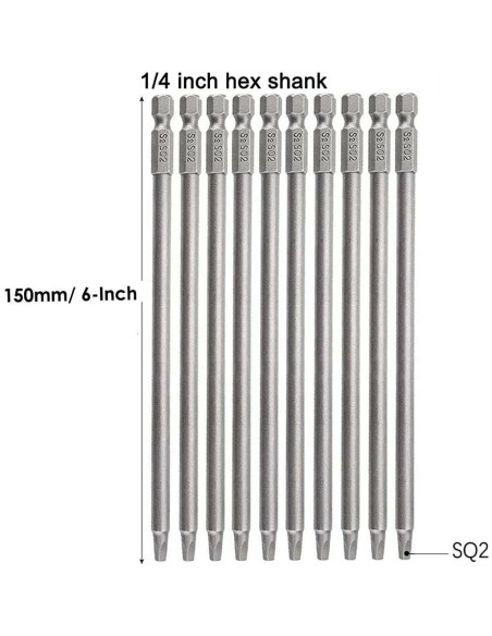 10 Puntas de Destornillador Cuadradas Magnéticas Eyech 150mm