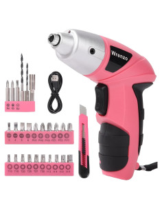 Destornillador Eléctrico Wrenzo Rosa 3.6V 28 Piezas LED USB