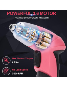 Destornillador Eléctrico Wrenzo Rosa 3.6V 28 Piezas LED USB 2