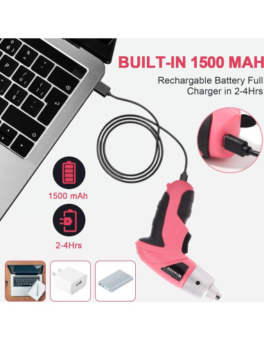 Destornillador Eléctrico Wrenzo Rosa 3.6V 28 Piezas LED USB