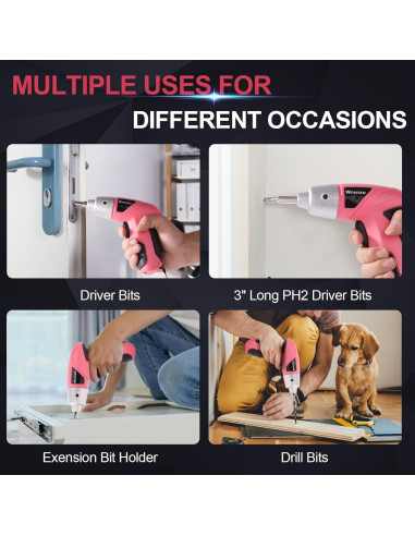 Destornillador Eléctrico Wrenzo Rosa 3.6V 28 Piezas LED USB