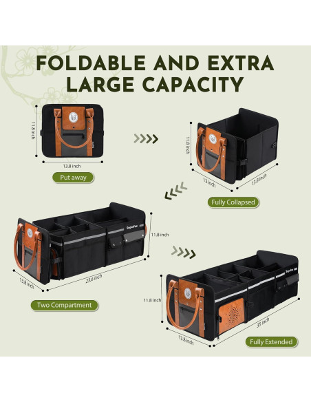 Organizador de Maletero Plegable SugarFox 95L con Compartimento para Zapatos