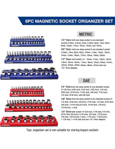 Organizador de Enchufes Magnético WORKPRO 6 Piezas Métricos y SAE 2