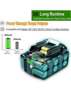 Batería de Reemplazo 6.0Ah 18V Kekepowtobat para Makita 2