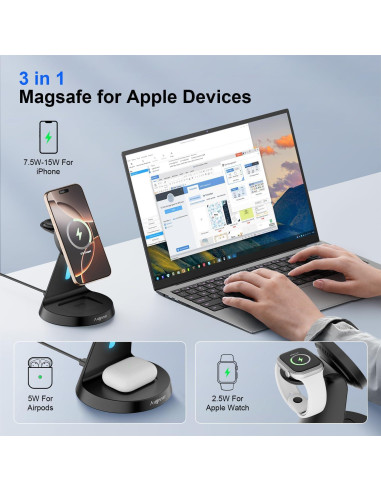 Estación de Carga Inalámbrica 3 en 1 Augnner 15W para iPhone