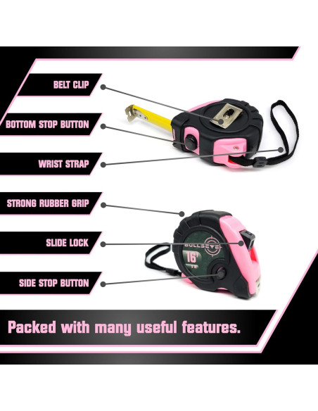 Cinta Métrica Bullseye 4.88 Metros Rosa Retráctil Premium