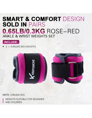 Pesas de Tobillo KEEP2MOVE 0.3Kg Rojo Rosa/Gris Ajustables