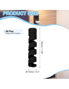 Protector de Cable Espiral uxcell 24 Piezas Negro 35x7.6mm 2