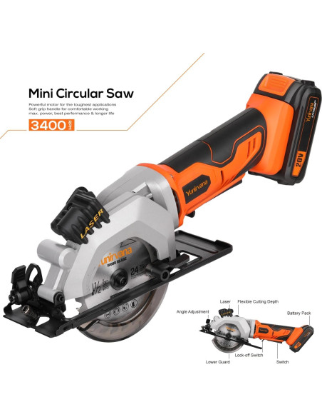 Sierra Circular Inalámbrica Yunirvana 20V 3400RPM 11.43cm