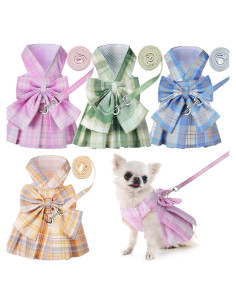 Conjunto de vestido a cuadros para perros Potchen 4 piezas XS