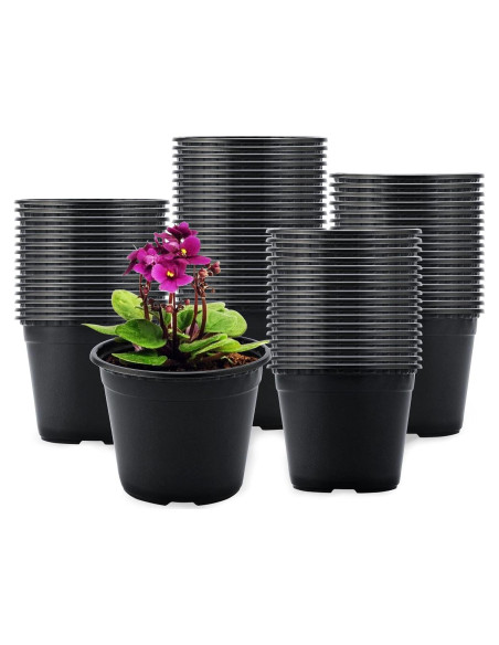 100 Macetas de Plástico Negras KINGLAKE 10.16 cm con Drenaje