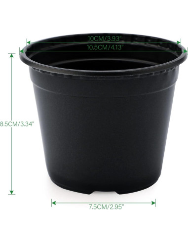 100 Macetas de Plástico Negras KINGLAKE 10.16 cm con Drenaje